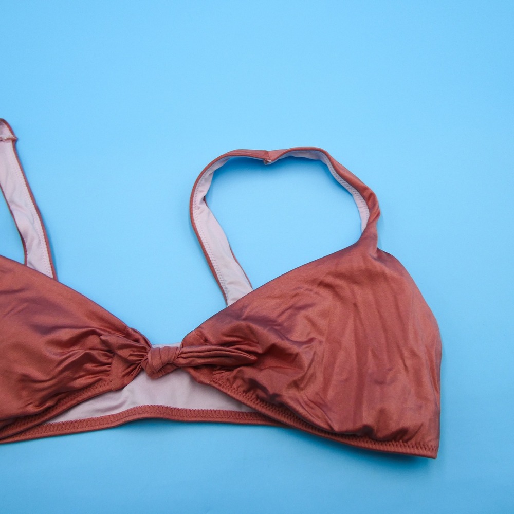 Victoria's Secret Bikini Top Womens Large Front Knot Metallic Rust Polyester - Picture 3 of 8
